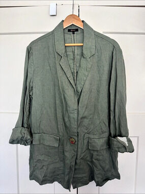 Quince 100% European Linen Blazer Women's Green Linen with Handmade Tomato Butto